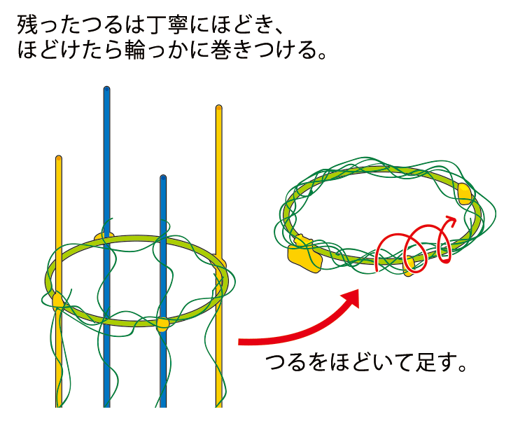 残ったつるは丁寧にほどき、ほどけたら輪っかに巻きつける。