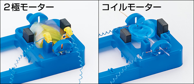 2極モーターとコイルモーター、2つの実験ができる